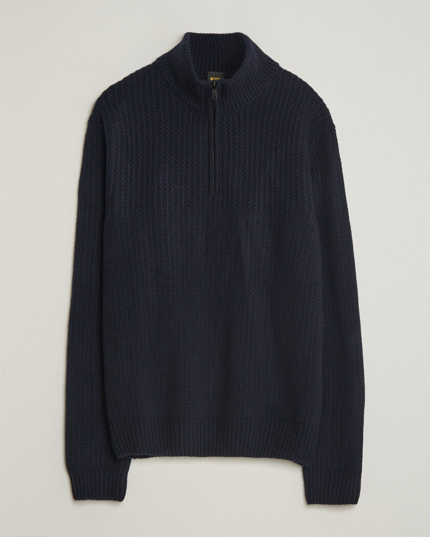 BOSS ORANGE Kenter Wool Knitted Half Zip Dark Blue – Blå