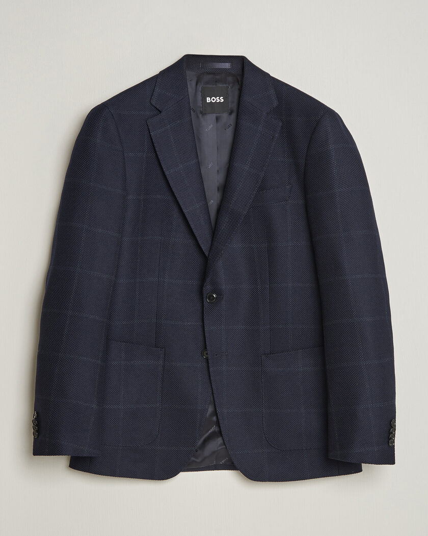 BOSS BLACK Hutson Checked Wool Blazer Dark Blue – Blå