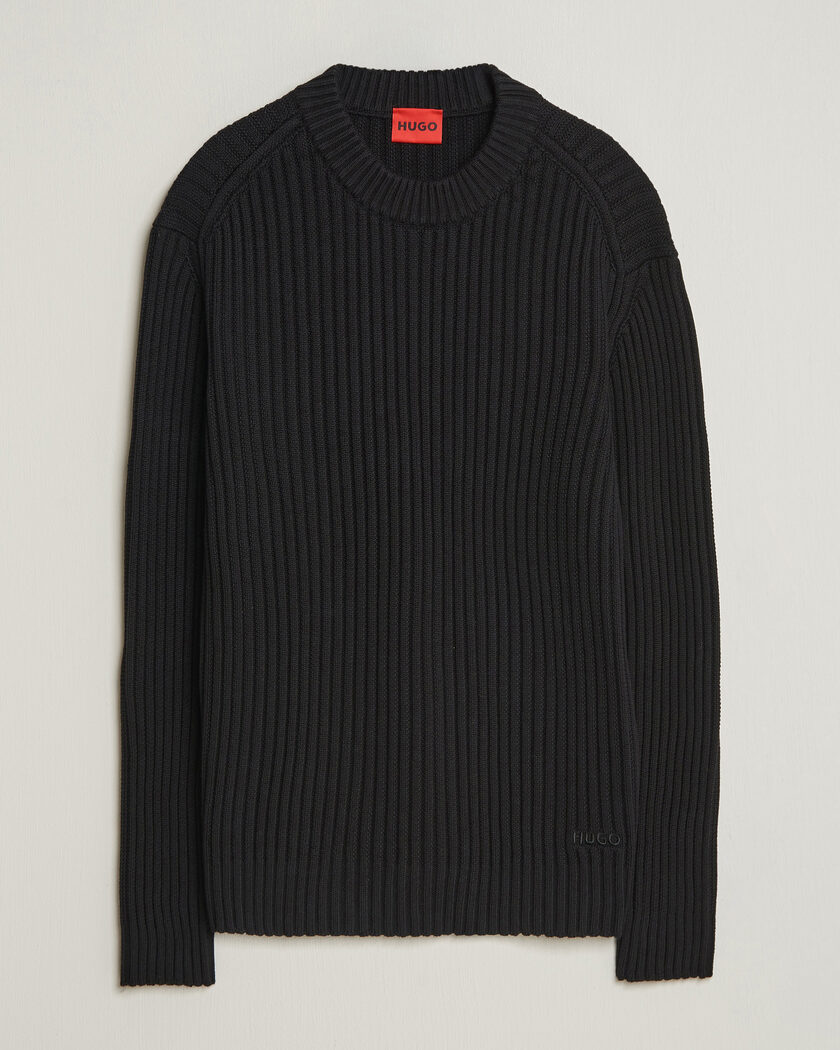 HUGO Sribban Cotton Knitted Sweater Black – Sort