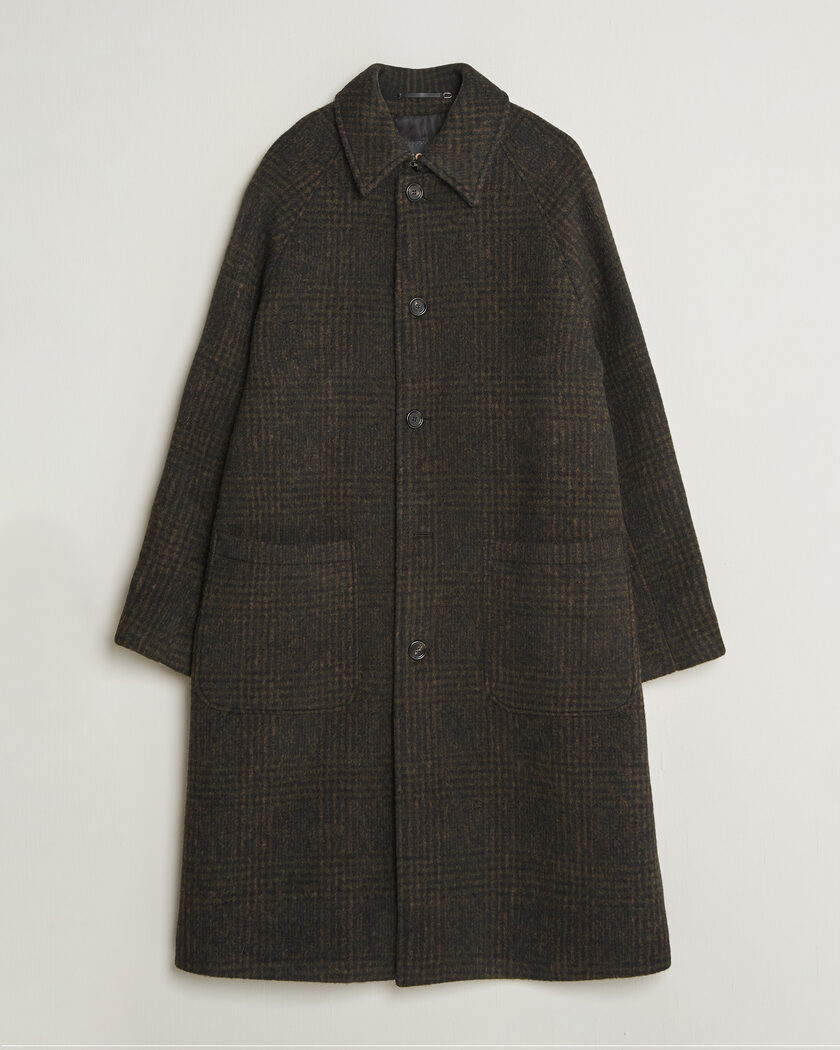 BOSS CAMEL Cohn Wool Checked Coat Open Green – Grøn