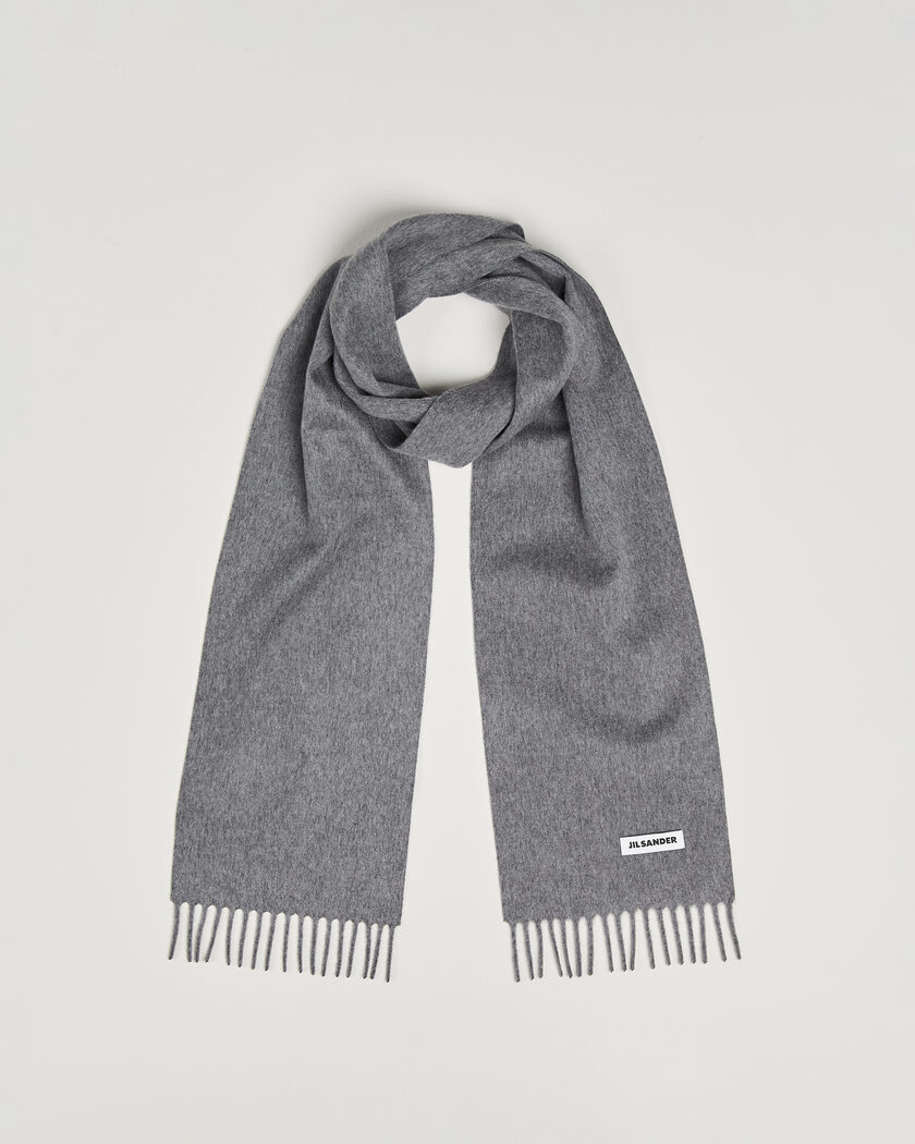 Jil Sander Plain Logo Scarf Grey Melange – Grå