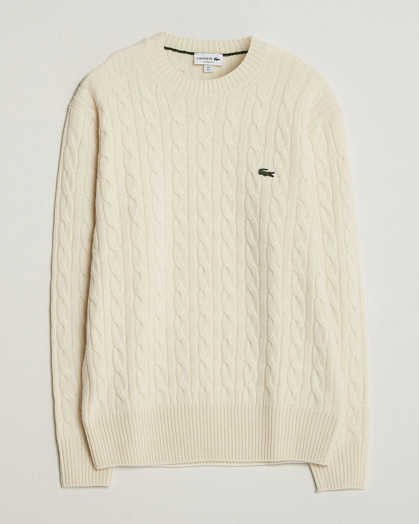 Lacoste Carded Wool Cable Crew Neck Lapland – Hvid