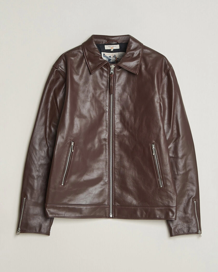 Nudie Jeans Eddy Rider Leather Jacket Burgundy Brown – Brun