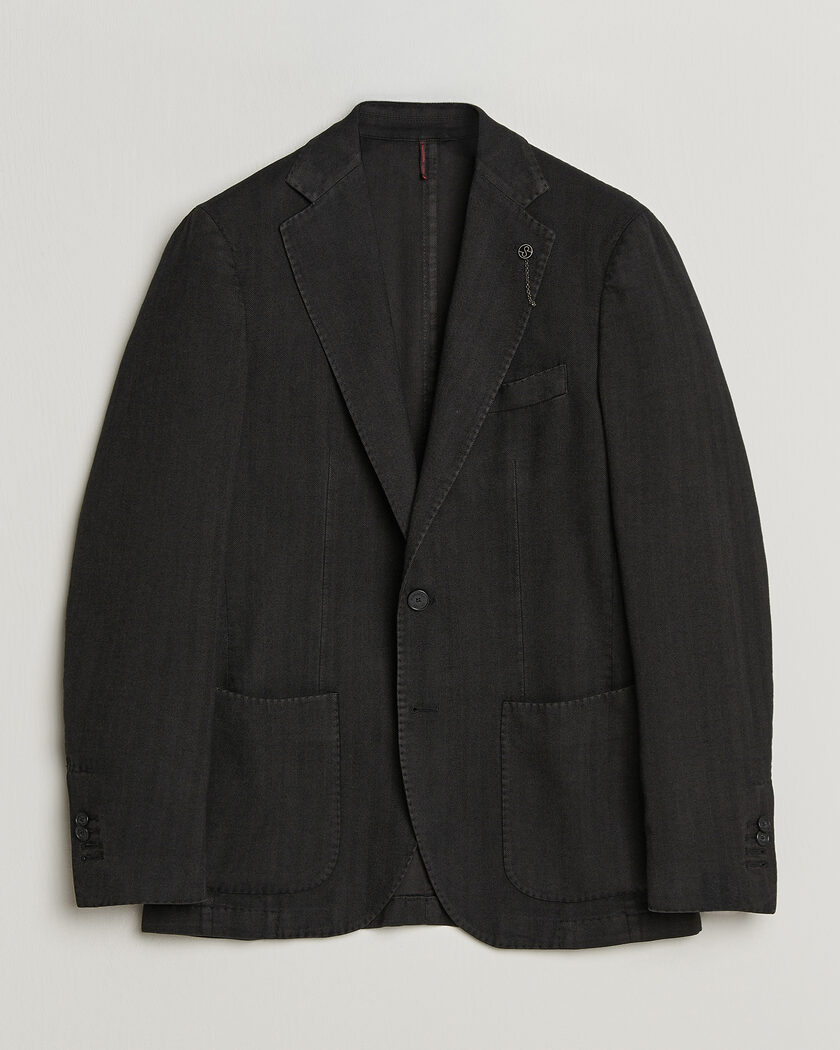 Santaniello Soft Touch Cotton Herringbone Blazer Black – Sort