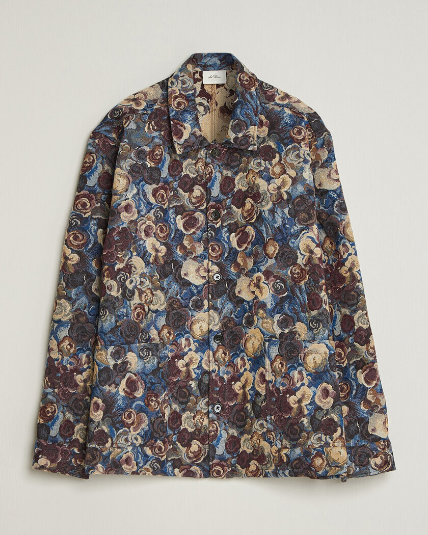 LES DEUX Flower Jaquard Overshirt Blue Multi – Blå