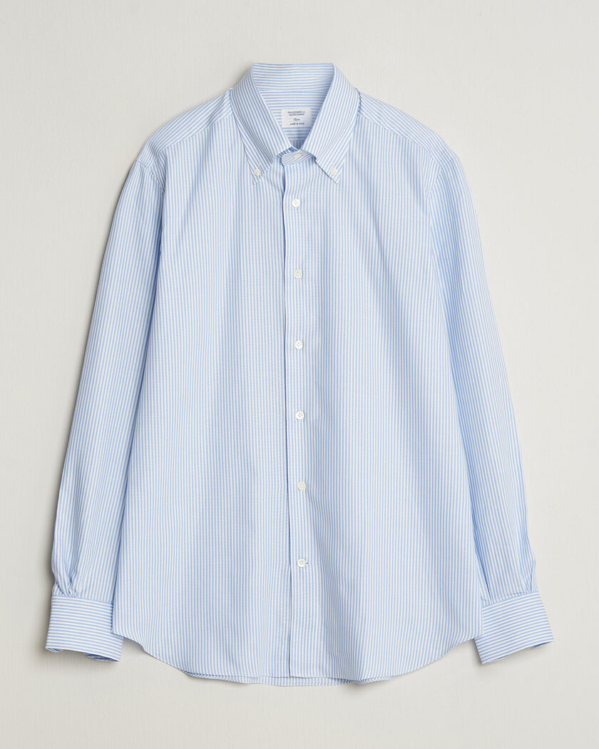 Mazzarelli Soft Oxford Button Down Shirt Light Blue Stripe – Blå