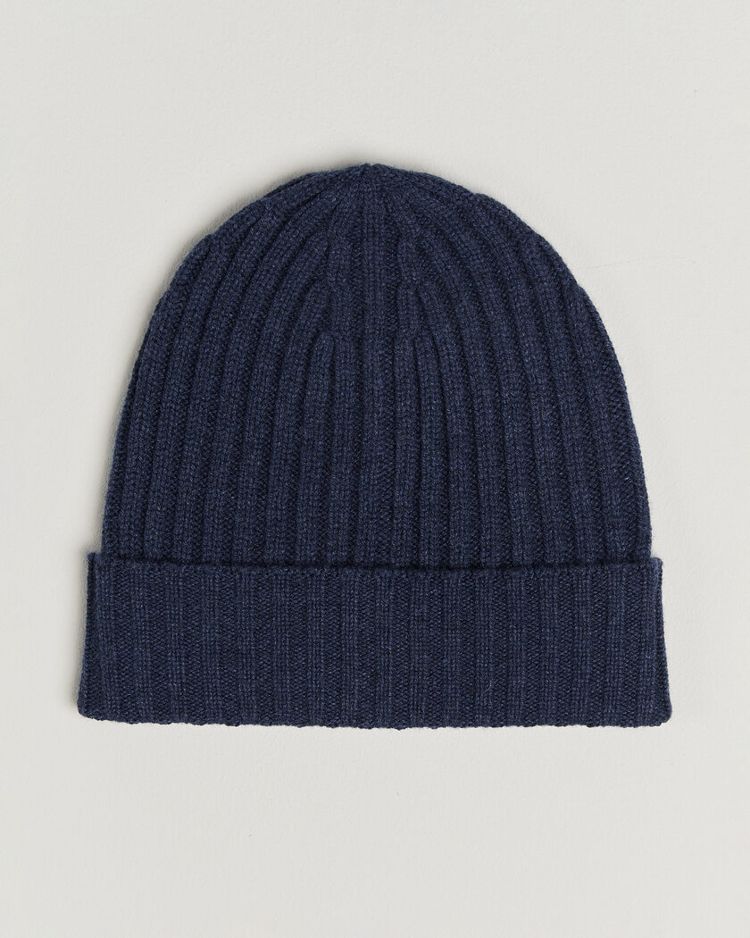 Piacenza Cashmere Ribbed Cashmere Beanie Dark Blue – Blå