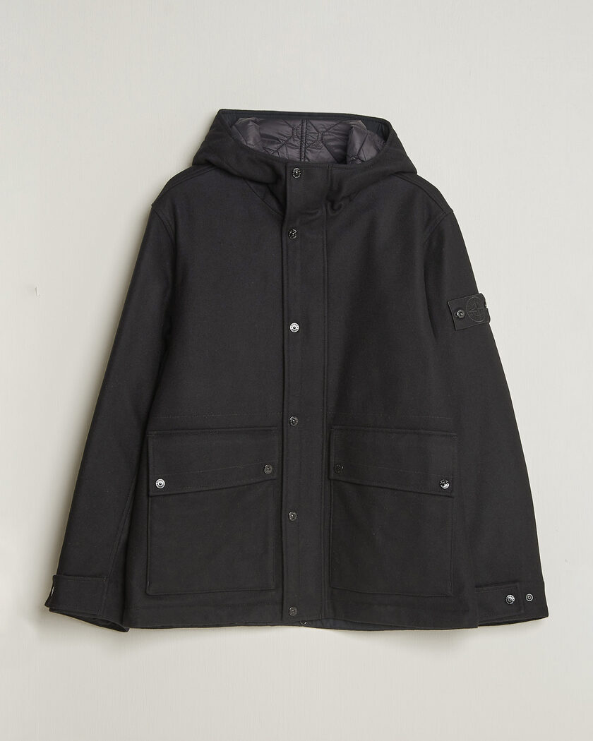 Stone Island Ghost Wool/Nylon Flannel Short Parka Black – Sort