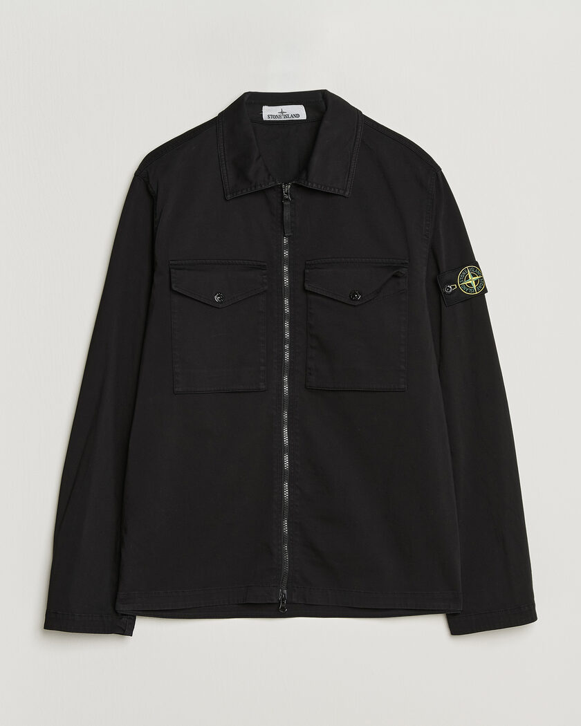 Stone Island Organic Cotton Satin Stretch Zip Overshirt Black – Sort