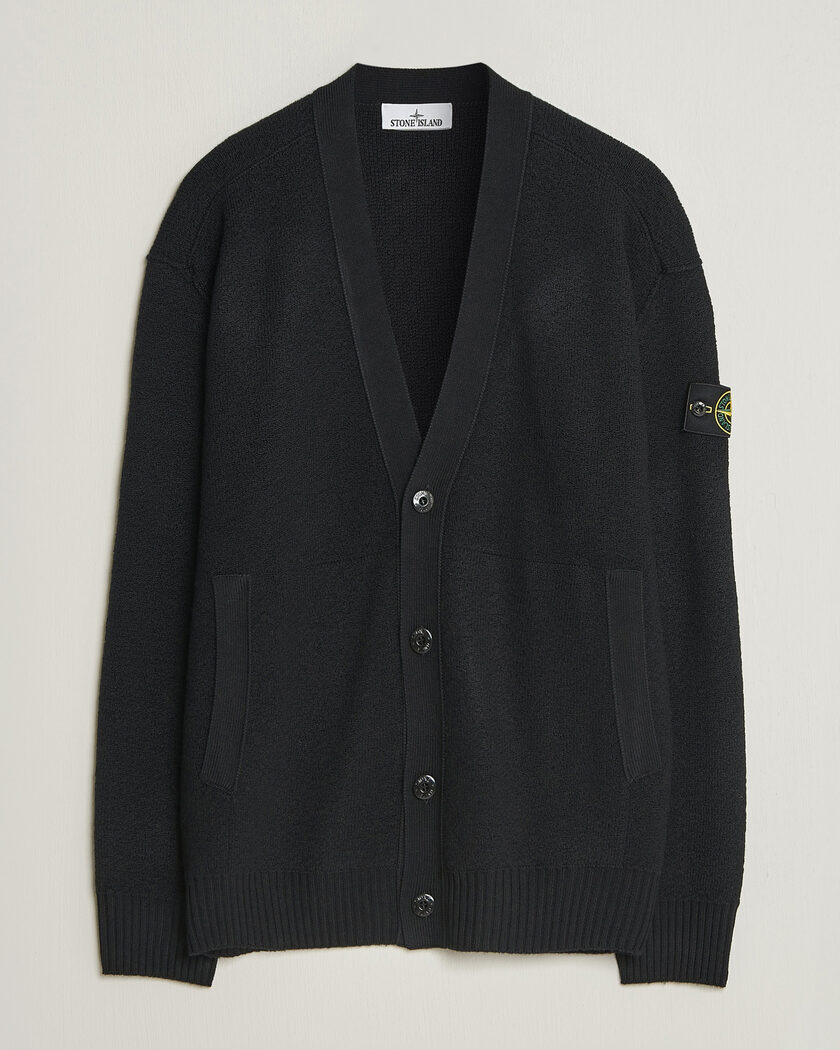 Stone Island Textured Stitch Wool Cardigan Black – Sort