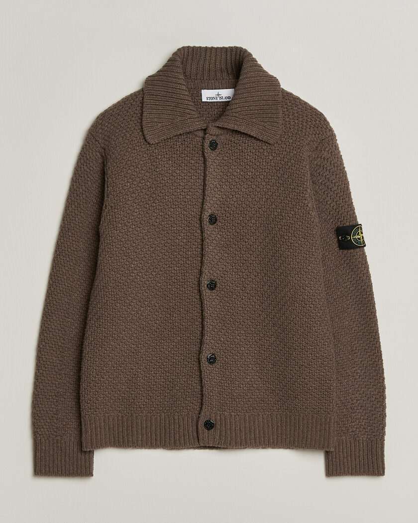 Stone Island Basket Stitch Lambswool Cardigan Umber Melange – Brun