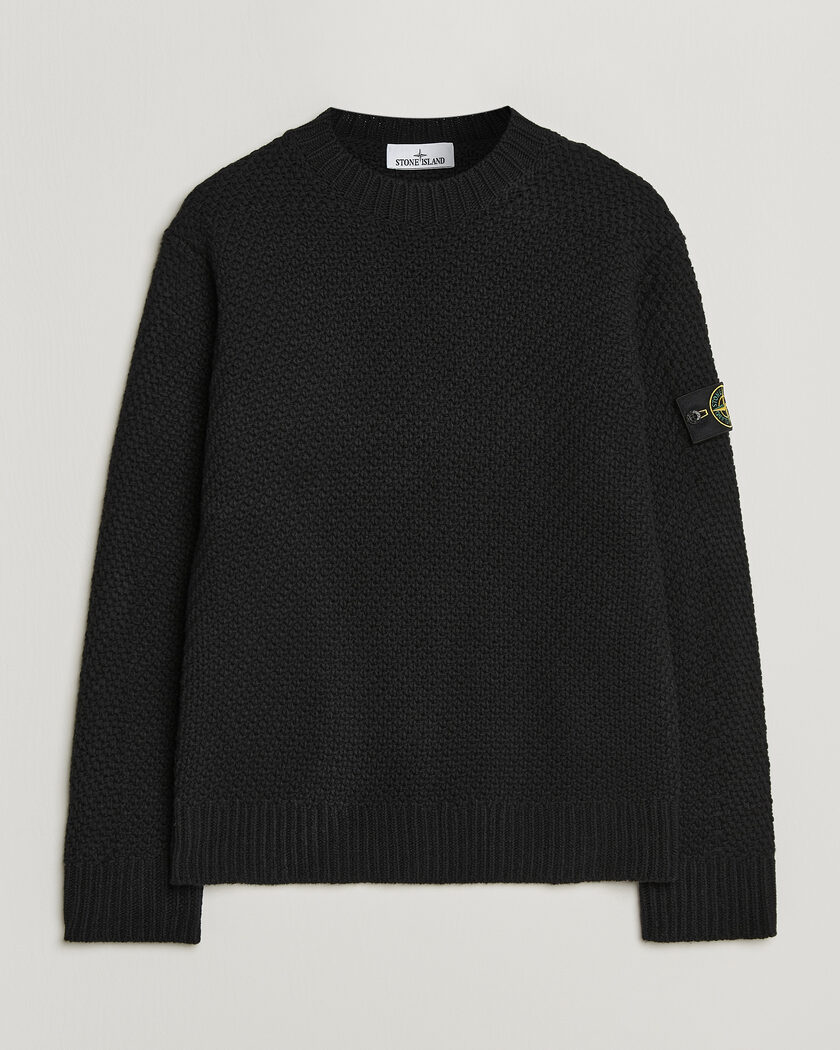 Stone Island Basket Stitch Lambswool Crew Neck Black – Sort