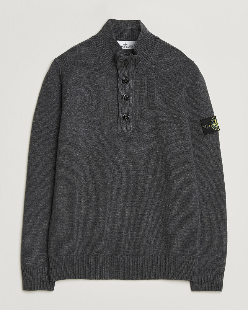Stone Island Knitted Lambswool Half Button Zip Melange Lead – Grå