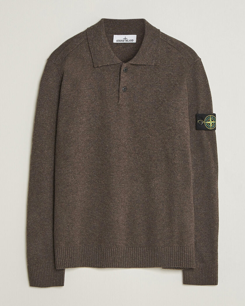 Stone Island Knitted Geelong Wool Polo Melange Lead – Brun