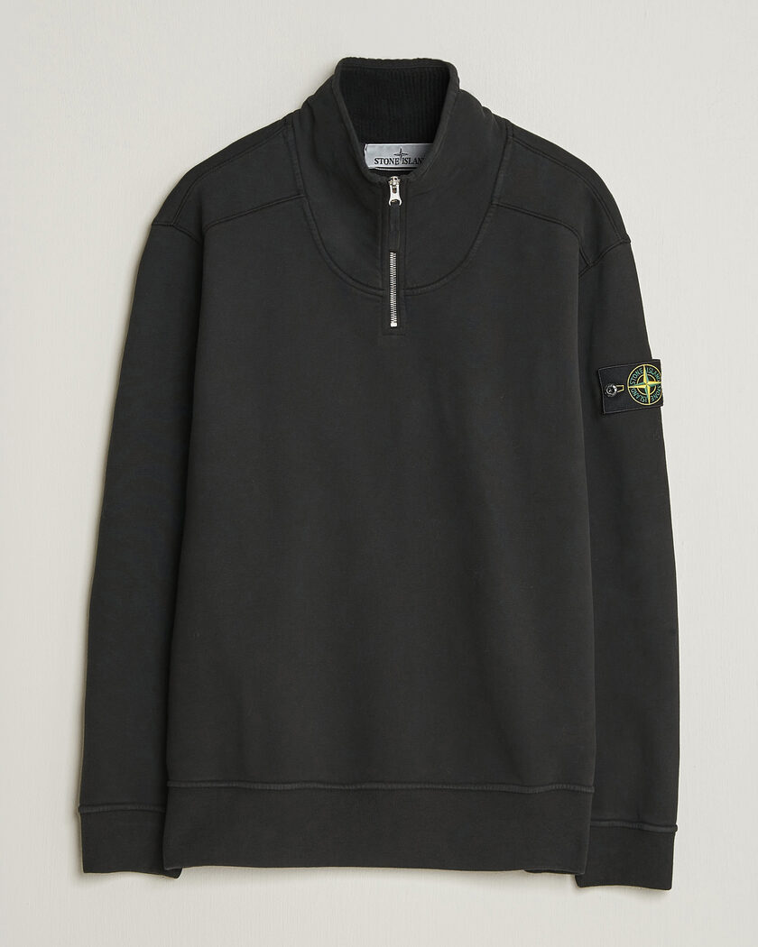 Stone Island Brushed Cotton Fleece Half Zip Black – Sort