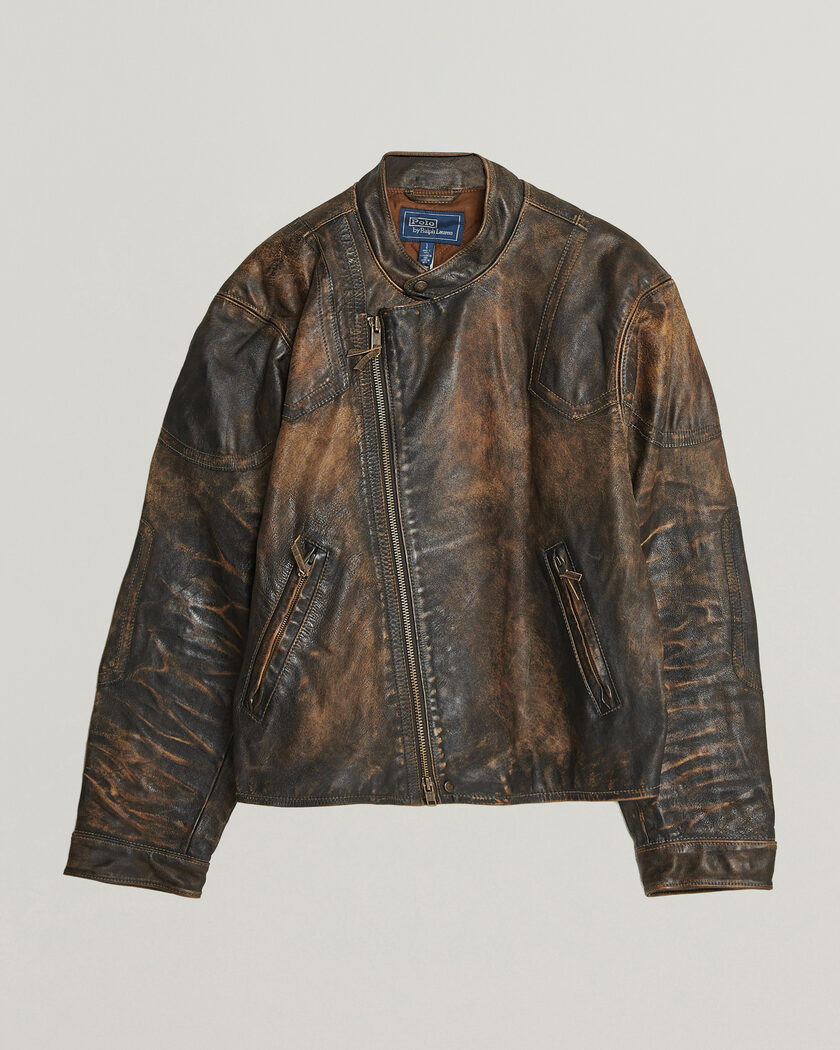 Polo Ralph Lauren Leather Bomber Jacket Brown/Black Amber – Brun