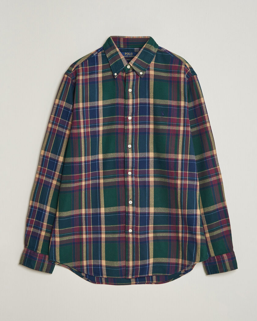 Polo Ralph Lauren Custom Fit Brushed Flannel Shirt Forest Burgundy – Flerfarvet
