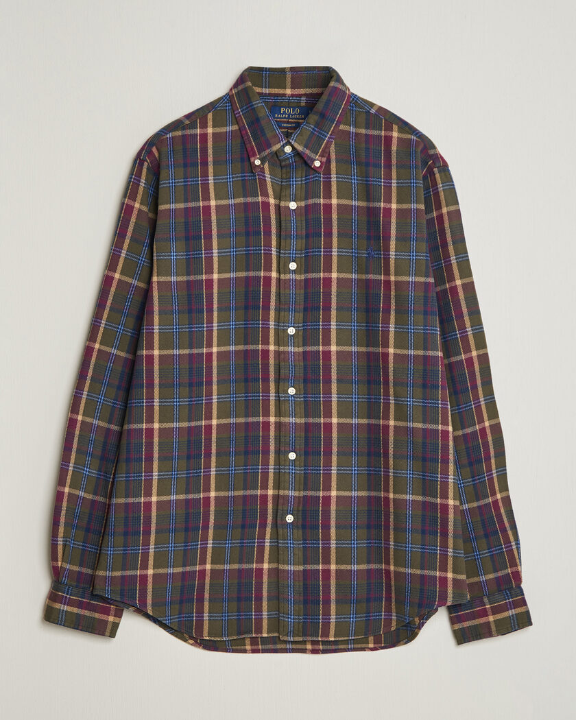 Polo Ralph Lauren Custom Fit Brushed Flannel Shirt Olive Berry – Flerfarvet