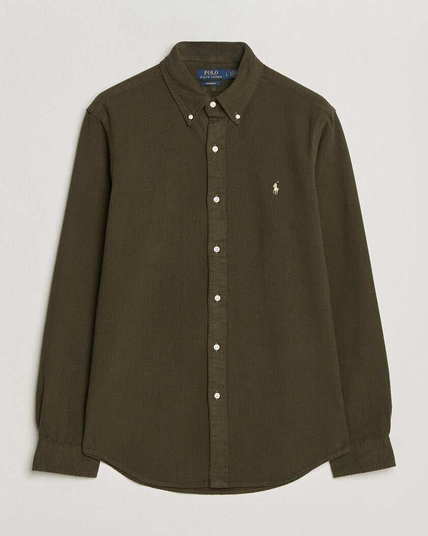 Polo Ralph Lauren Custom Fit Brushed Flannel Shirt Company Olive – Grøn