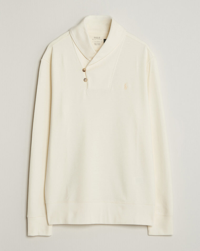 Polo Ralph Lauren Double Knitted Shawl Collar Sweater Pale Cream – Hvid
