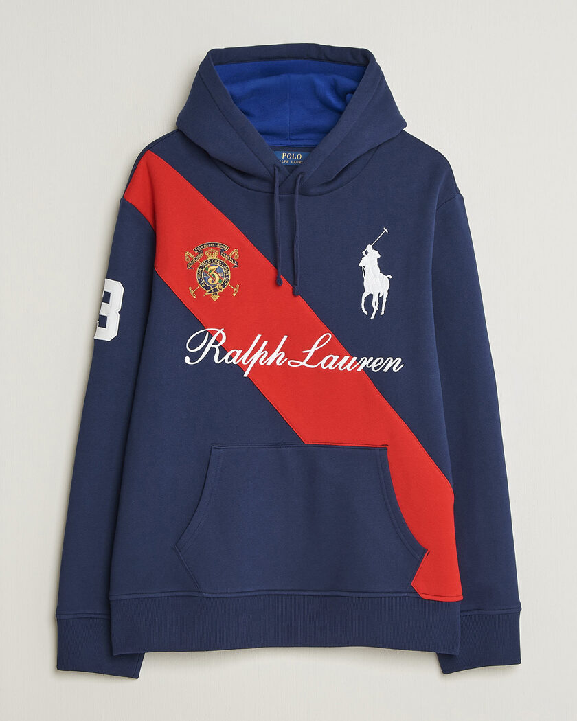 Polo Ralph Lauren Diagonal Stripe Big Pony Hoodie Newport Navy – Blå