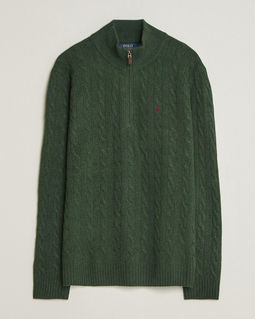 Polo Ralph Lauren Wool/Cashmere Cable Half Zip Lodgepole Pine Heather – Grøn