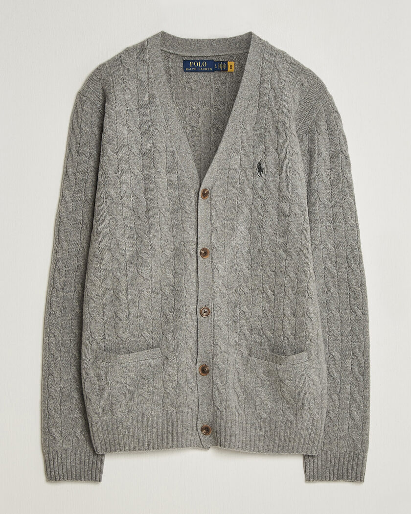 Polo Ralph Lauren Wool/Cashmere Cable Cardigan Fawn Grey Heather – Grå