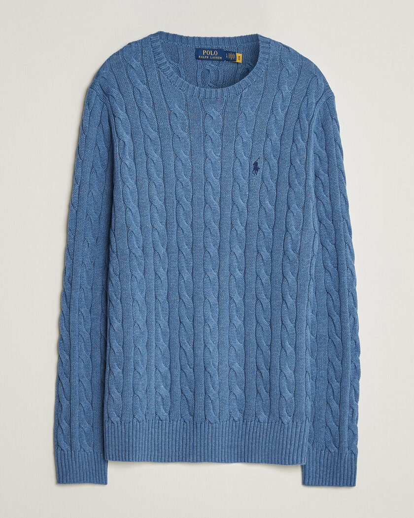 Polo Ralph Lauren Cotton Cable Pullover  Blue Borage Heather – Blå