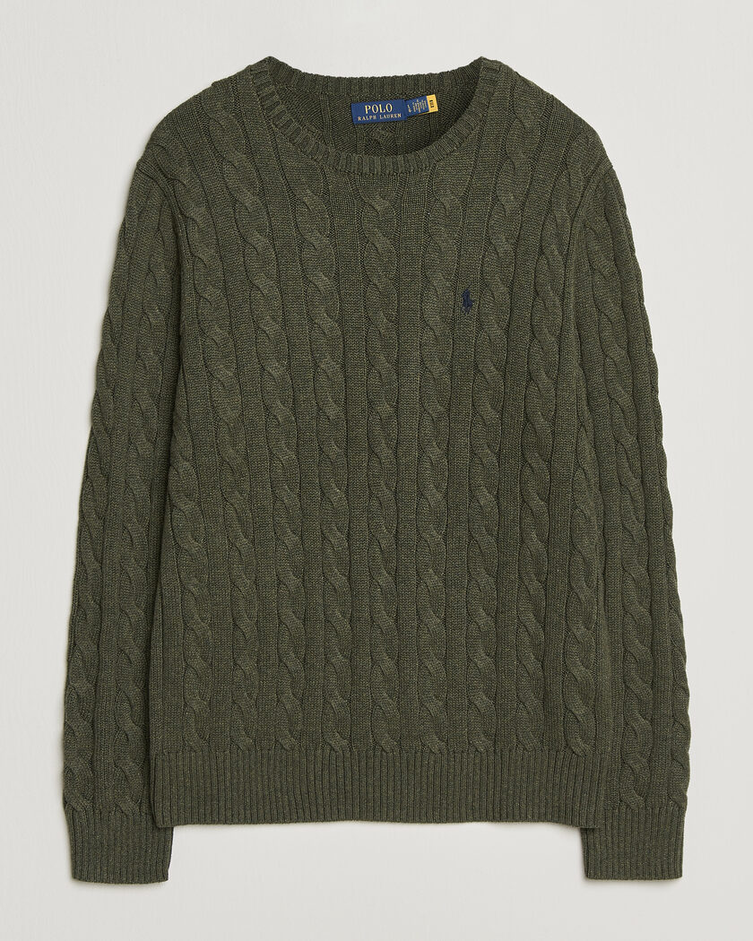 Polo Ralph Lauren Cotton Cable Pullover Olive Shrub Heather – Grøn