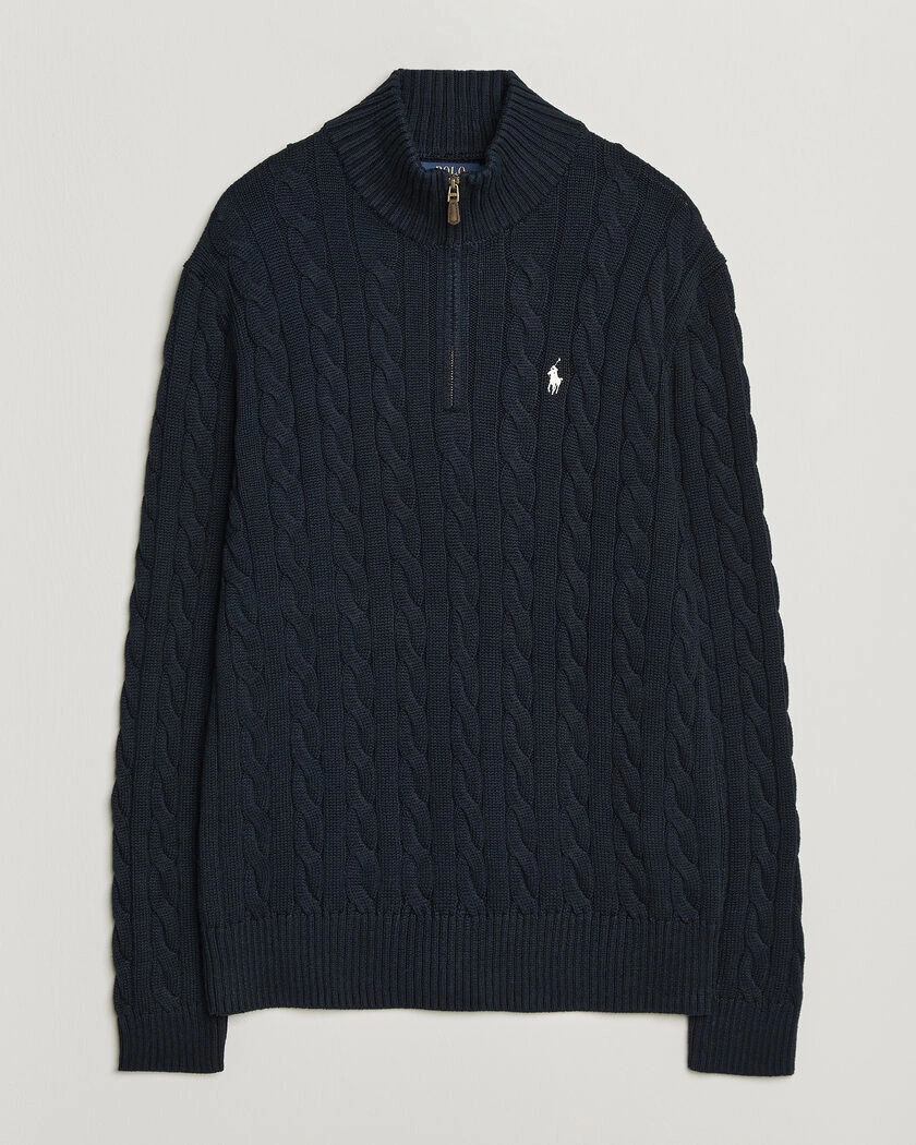 Polo Ralph Lauren Cotton Cable Half Zip Hunter Navy – Blå