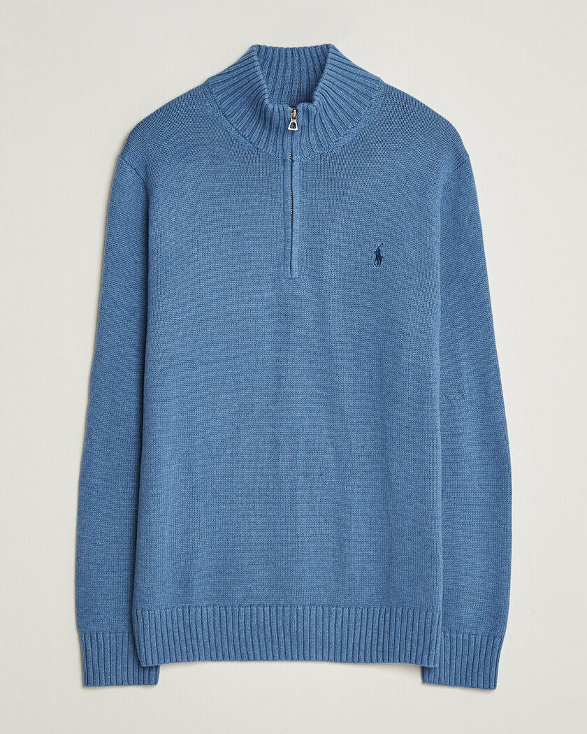 Polo Ralph Lauren Cotton Pullover Half Zip Blue Borage Heather – Blå