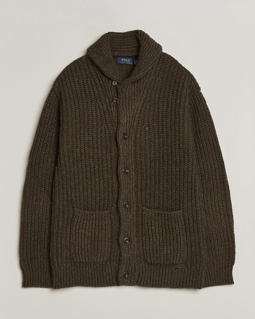 Polo Ralph Lauren Wool Blend Shawl Collar Cardigan Olive Brown Marl – Grøn
