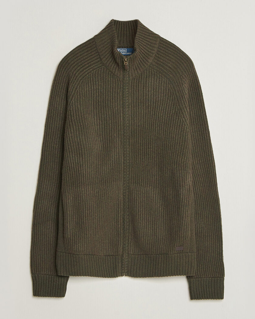 Polo Ralph Lauren Wool/Cashmere Full-Zip Ekanite Olive Heather – Grøn