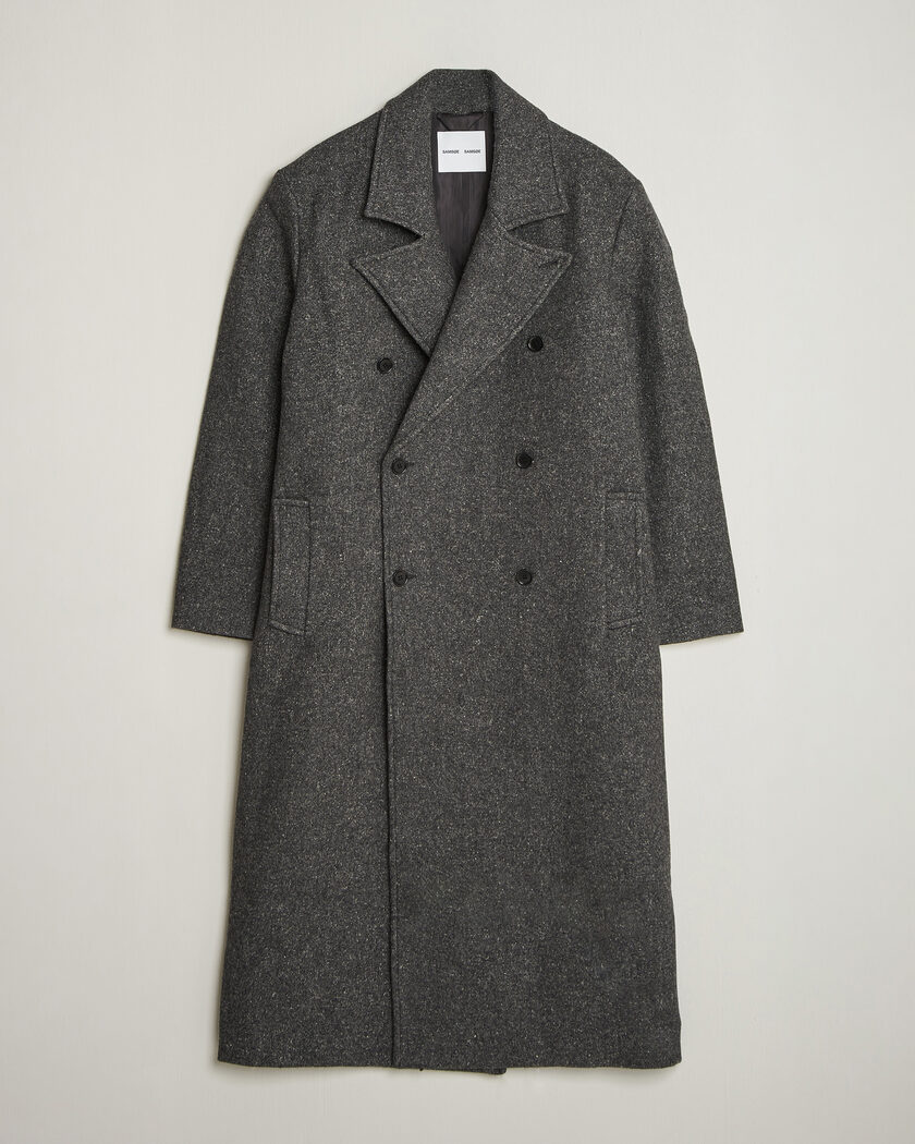 Samsøe Samsøe Vince Wool Double Breasted Coat Dark Grey Melange – Grå
