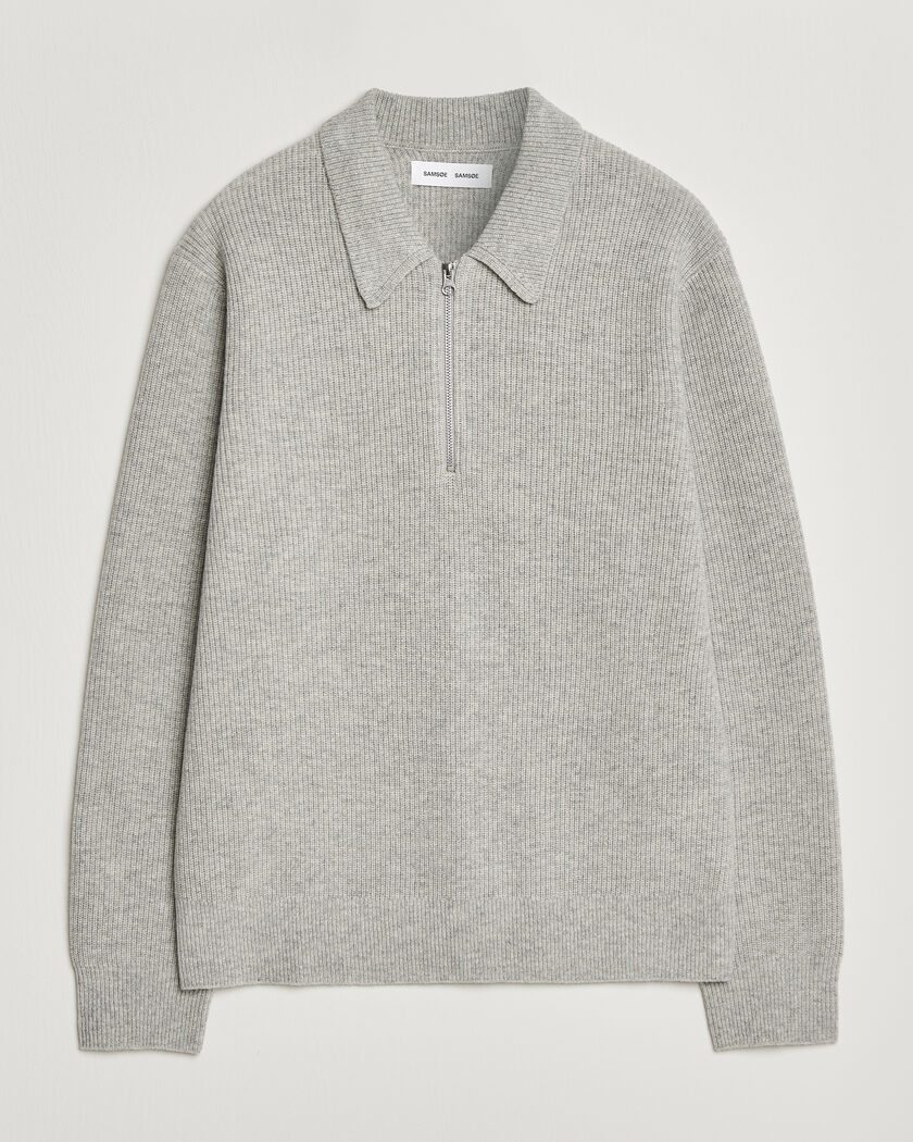 Samsøe Samsøe Isak Knitted Half Zip Polo Grey Melange – Grå