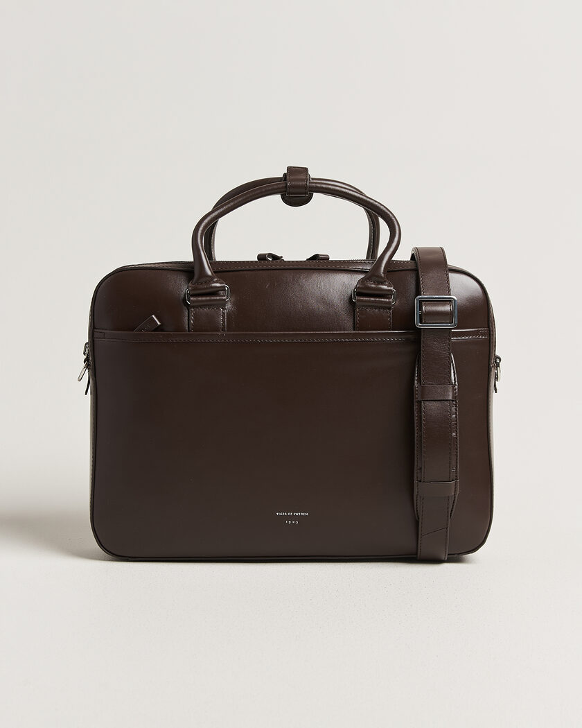Tiger of Sweden Burin Smooth Leather Briefcase Dark Brown – Brun