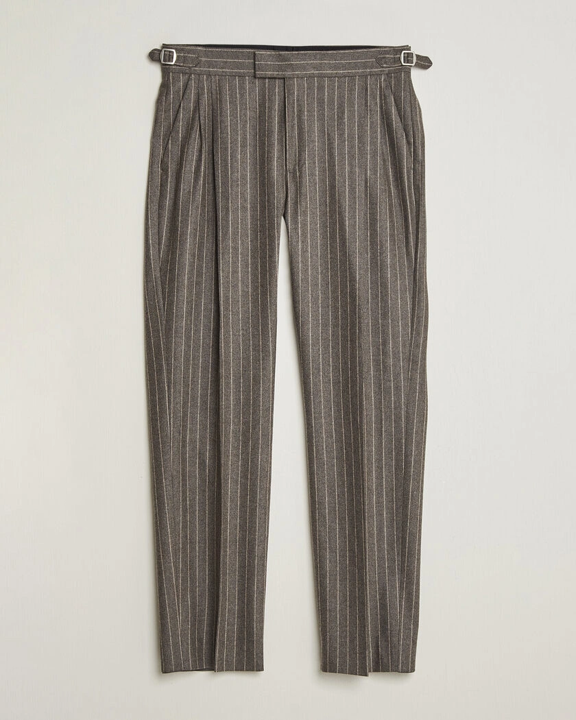 Tiger of Sweden Theo Wool Pleated Pinstriped Trousers Grey Brown – Brun