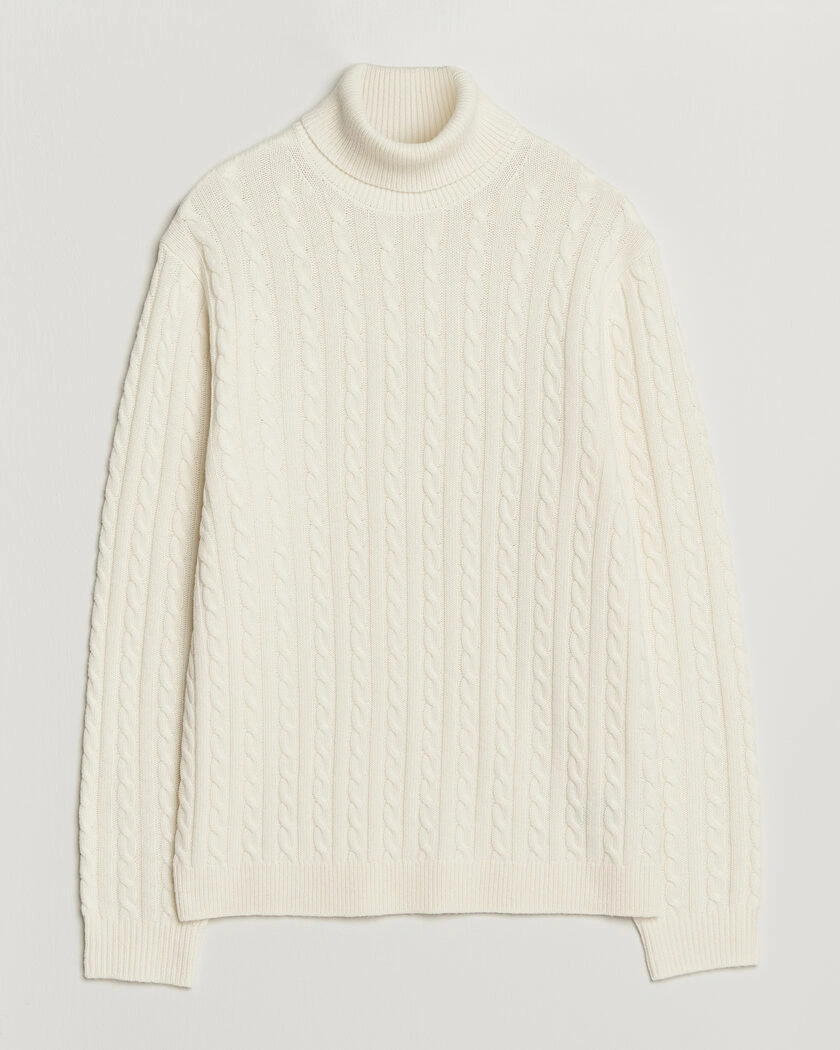  Tiger of Sweden Wilde Wool/Cashmere Cable Turtleneck Porcelain Cream – Hvid
