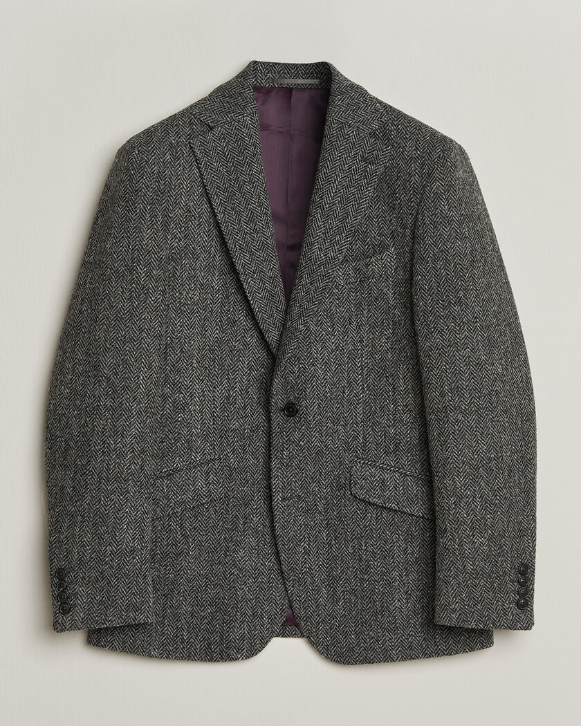 Walker Slater Edward Harris Tweed Herringbone Blazer Charcoal – Grå