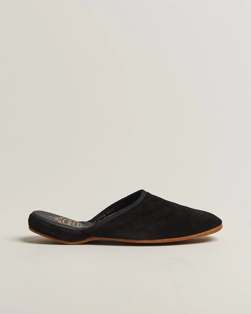 Bowhill & Elliott Mule Slipper Quilt Lining Black Suede – Sort