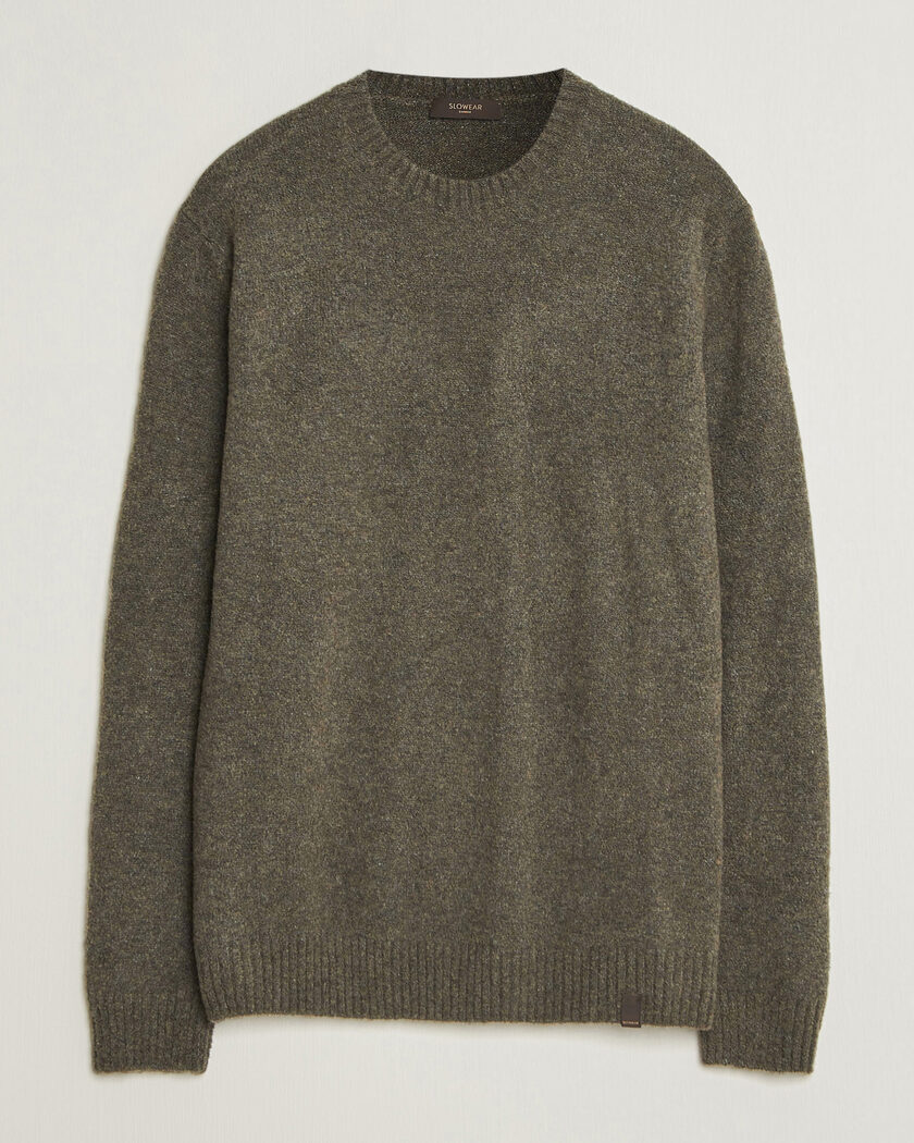 Zanone Wool Boucle Crew Neck Forest Green – Grøn