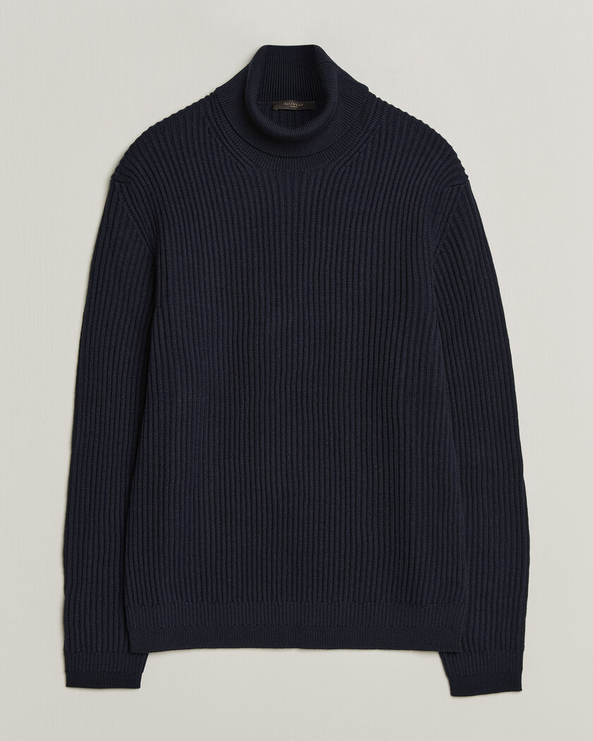 Zanone Fishermans Rib Rollneck Navy – Blå