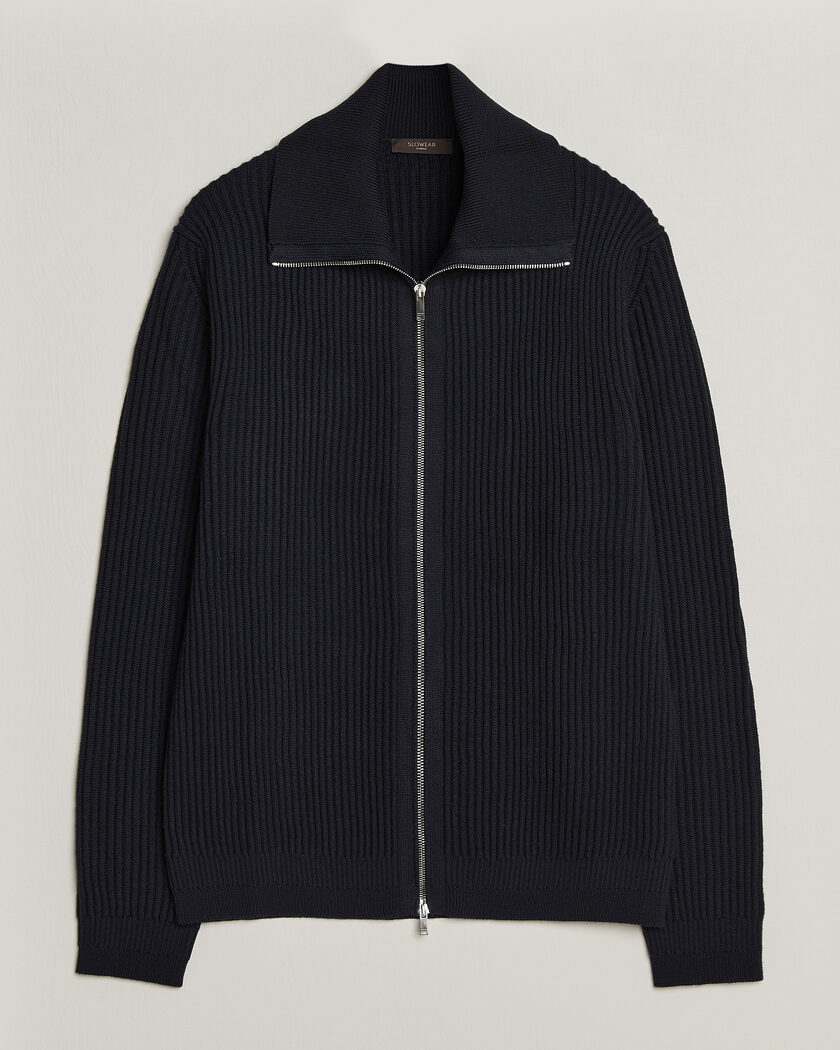 Zanone Fishermans Rib Full Zip Cardigan Navy – Blå