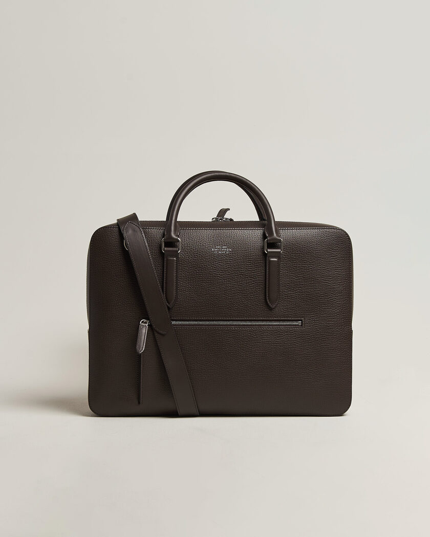 Smythson Ludlow Slim Briefcase With Zip Front Dark Brown – Brun