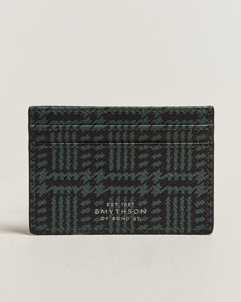Smythson Panama Tweed Flat Cardholder Slate Green – Grøn