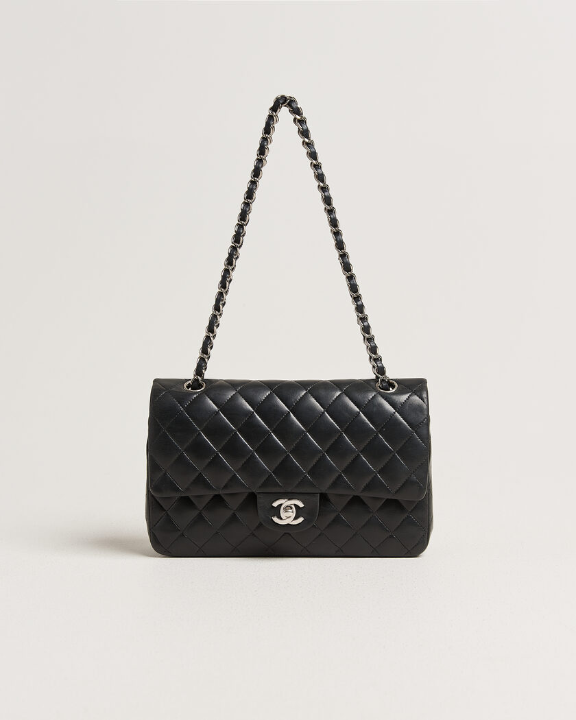 Chanel Pre-Owned Classic Medium Double Flap Bag Lambskin Black – Sort