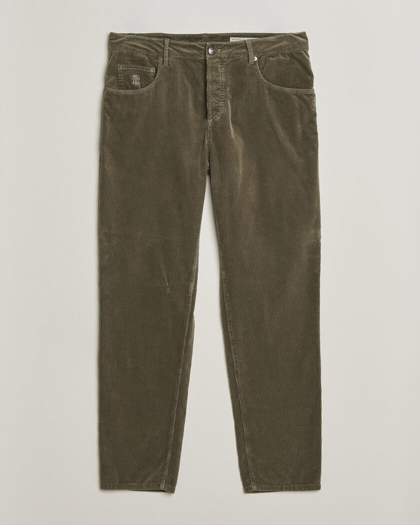 Brunello Cucinelli Leisure Fit Corduroy 5-Pocket Pants Olive – Grøn
