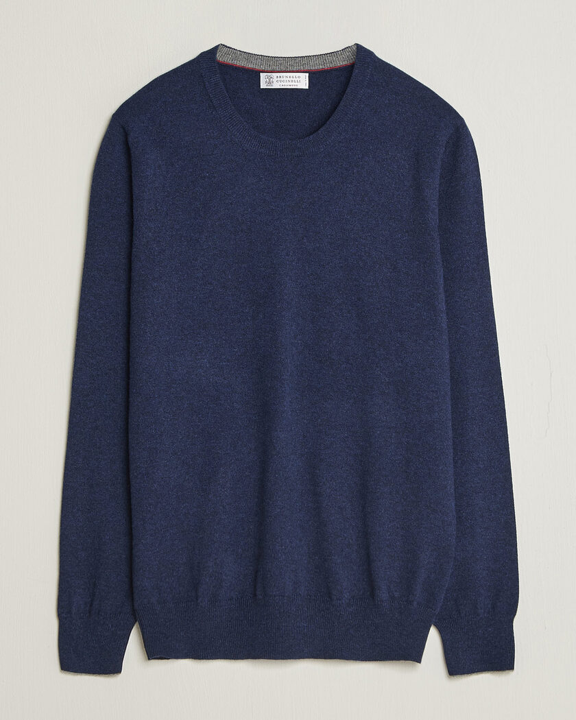 Brunello Cucinelli 2 Ply Cashmere Pullover Marine – Blå