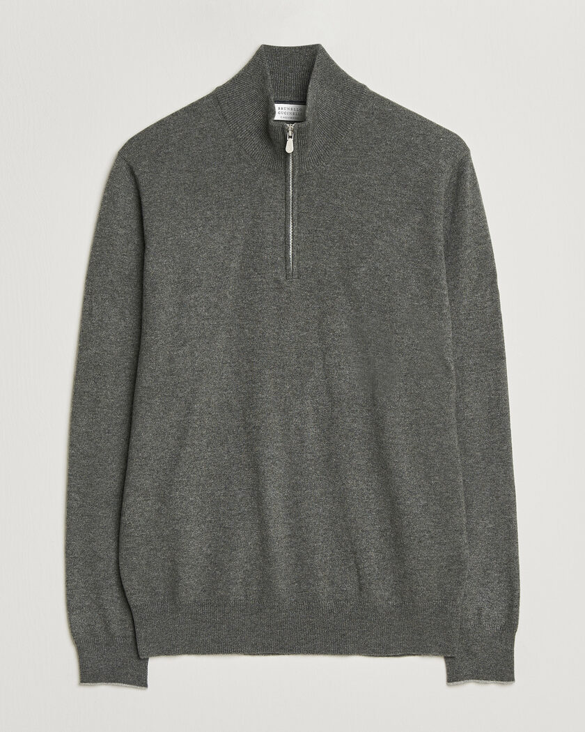 Brunello Cucinelli 2 Ply Cashmere Half Zip Forest Green – Grøn