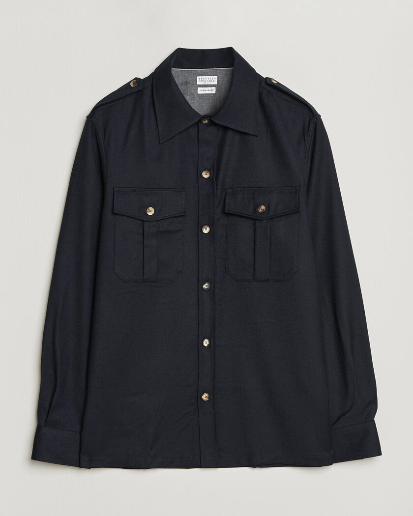 Brunello Cucinelli Flannel Double Pocket Overshirt Navy – Blå